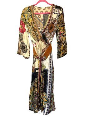 Dixie Plunge Neckline Patchwork Boho Maxi Dress With Suede-Feel Belt